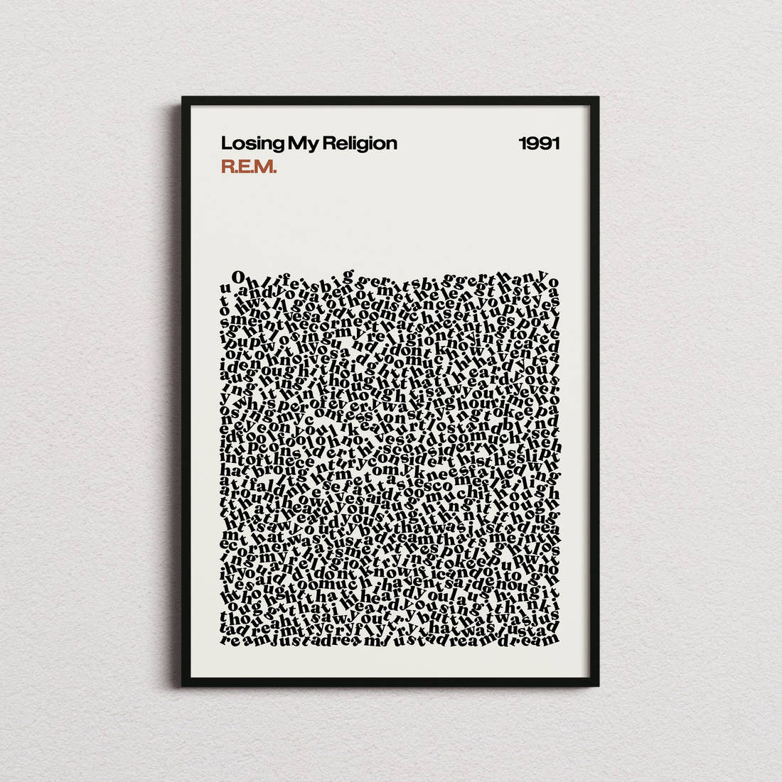 R.E.M. Losing My Religion Lyric Print in the cream colourway, framed