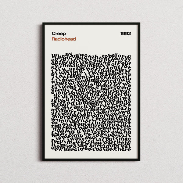 Radiohead Creep Lyric Print in the cream colourway, framed