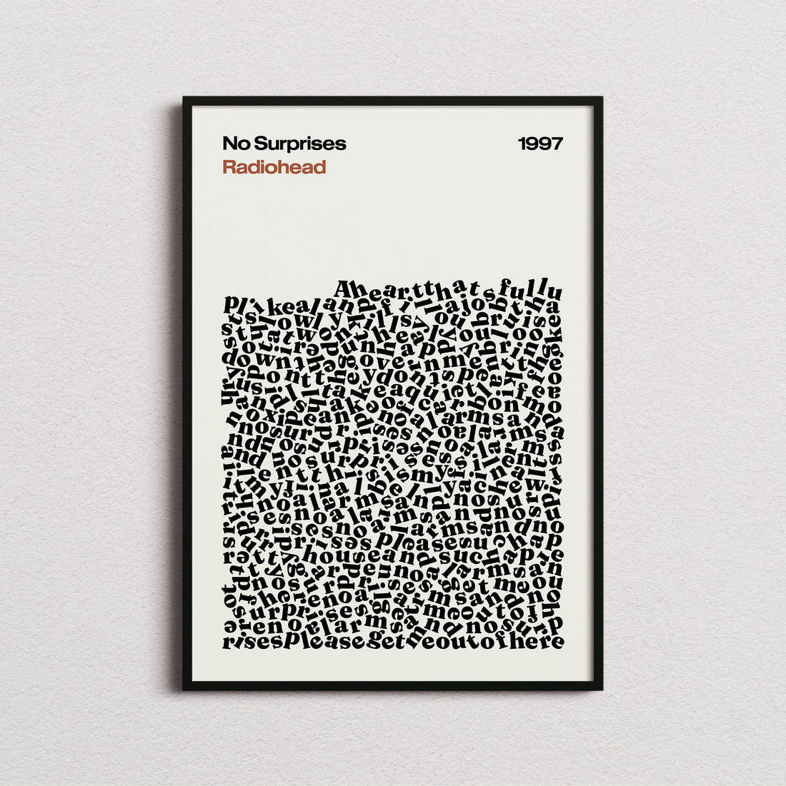 Radiohead No Surprises Lyric Print in the cream colourway, framed