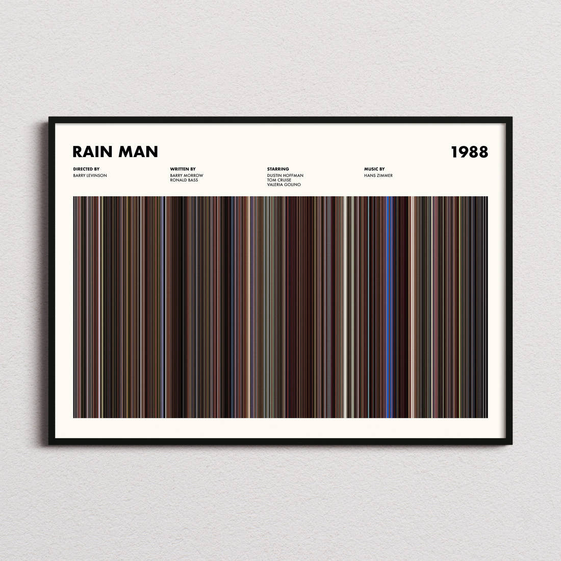 Rain Man Movie Barcode Poster framed and photographed straight on