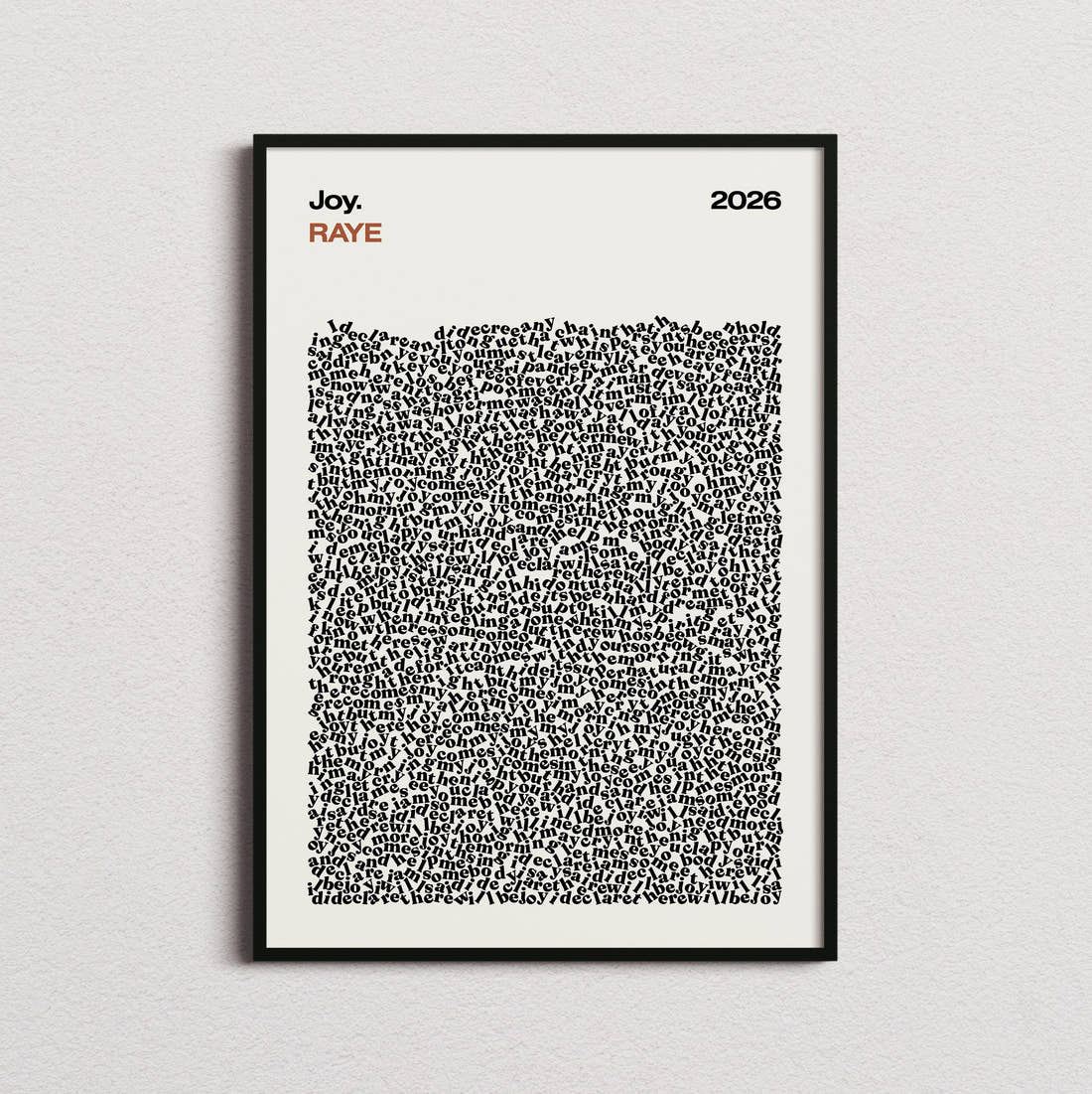 RAYE Joy Lyric Print in the cream colourway, framed
