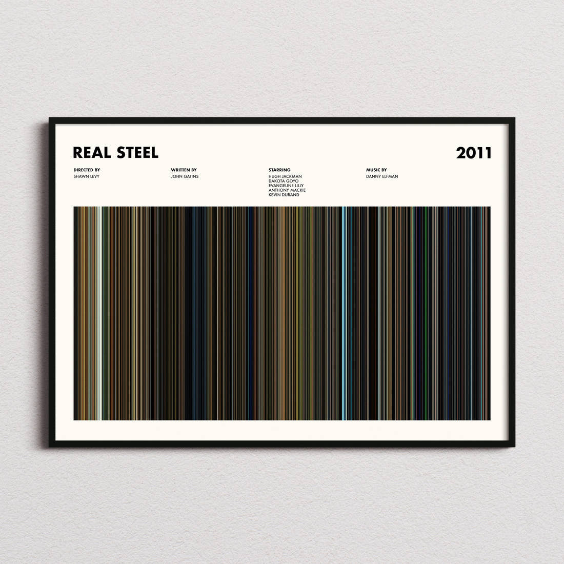 Real Steel Movie Barcode Poster framed and photographed straight on