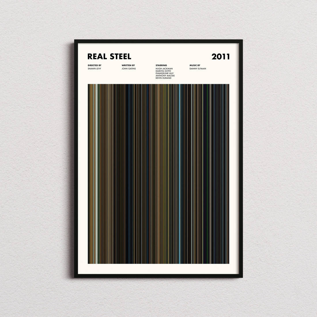 Real Steel Movie Barcode Poster framed on a plain studio wall