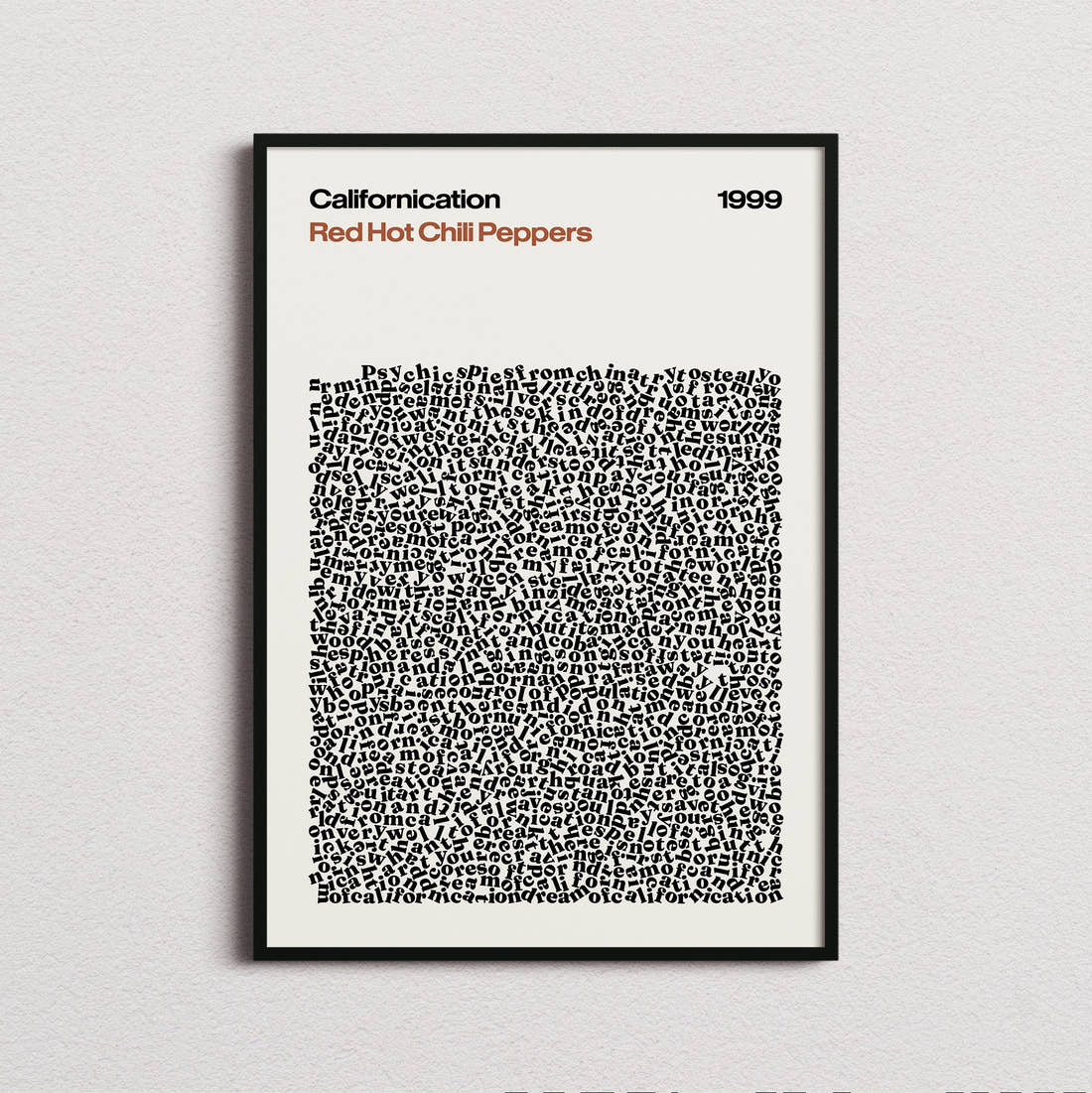 Red Hot Chili Peppers Californication Lyric Print in the cream colourway, framed