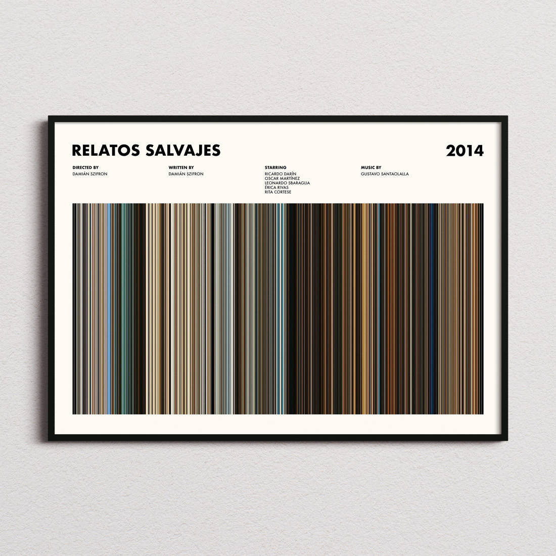 Relatos Salvajes Movie Barcode Poster framed and photographed straight on