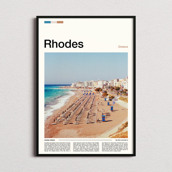Rhodes Aerial Beach View Travel Print framed and photographed straight on