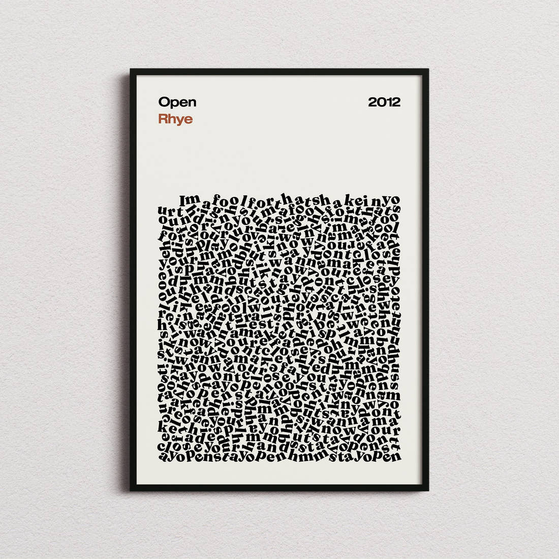 Rhye Open Lyric Print in the cream colourway, framed