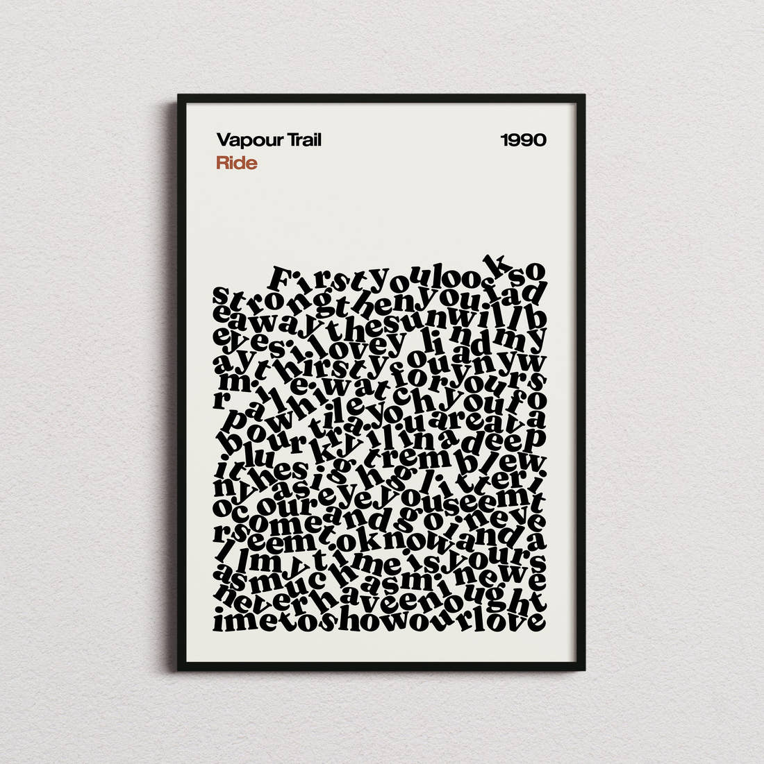 Ride Vapour Trail Lyric Print in the cream colourway, framed