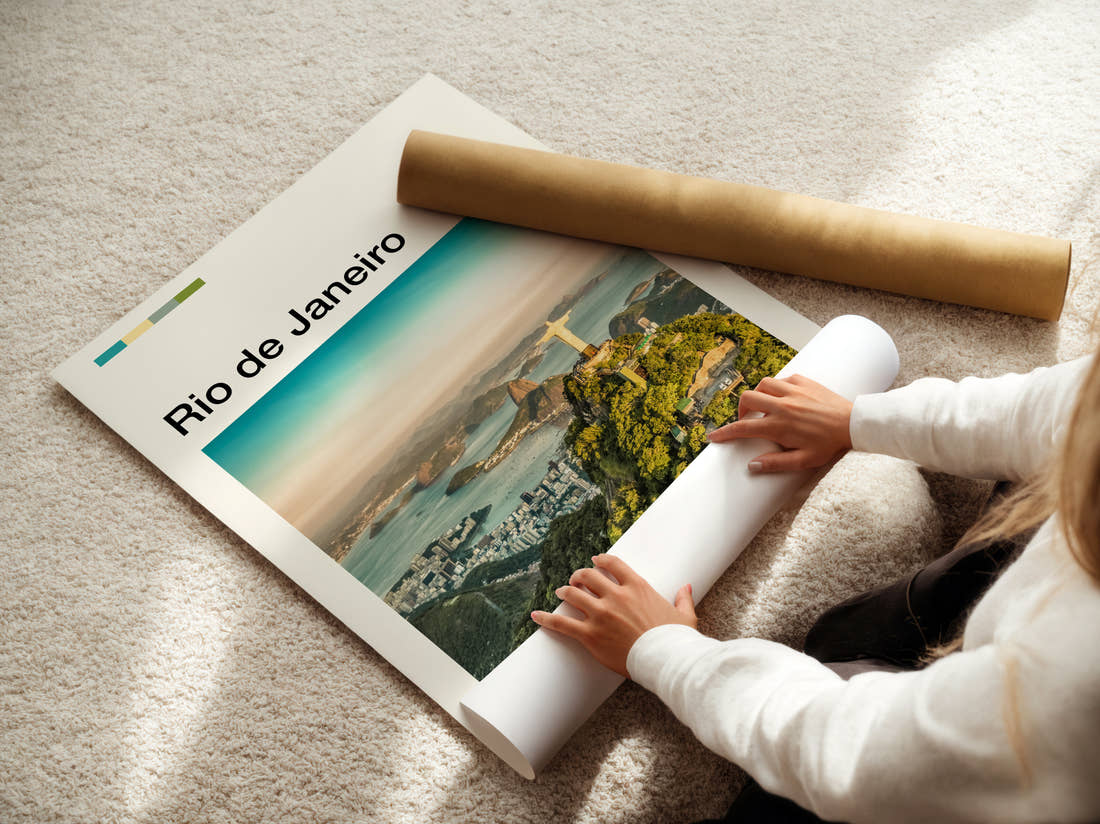 Rio De Janeiro Christ The Redeemer Travel Print being unrolled from its postal tube