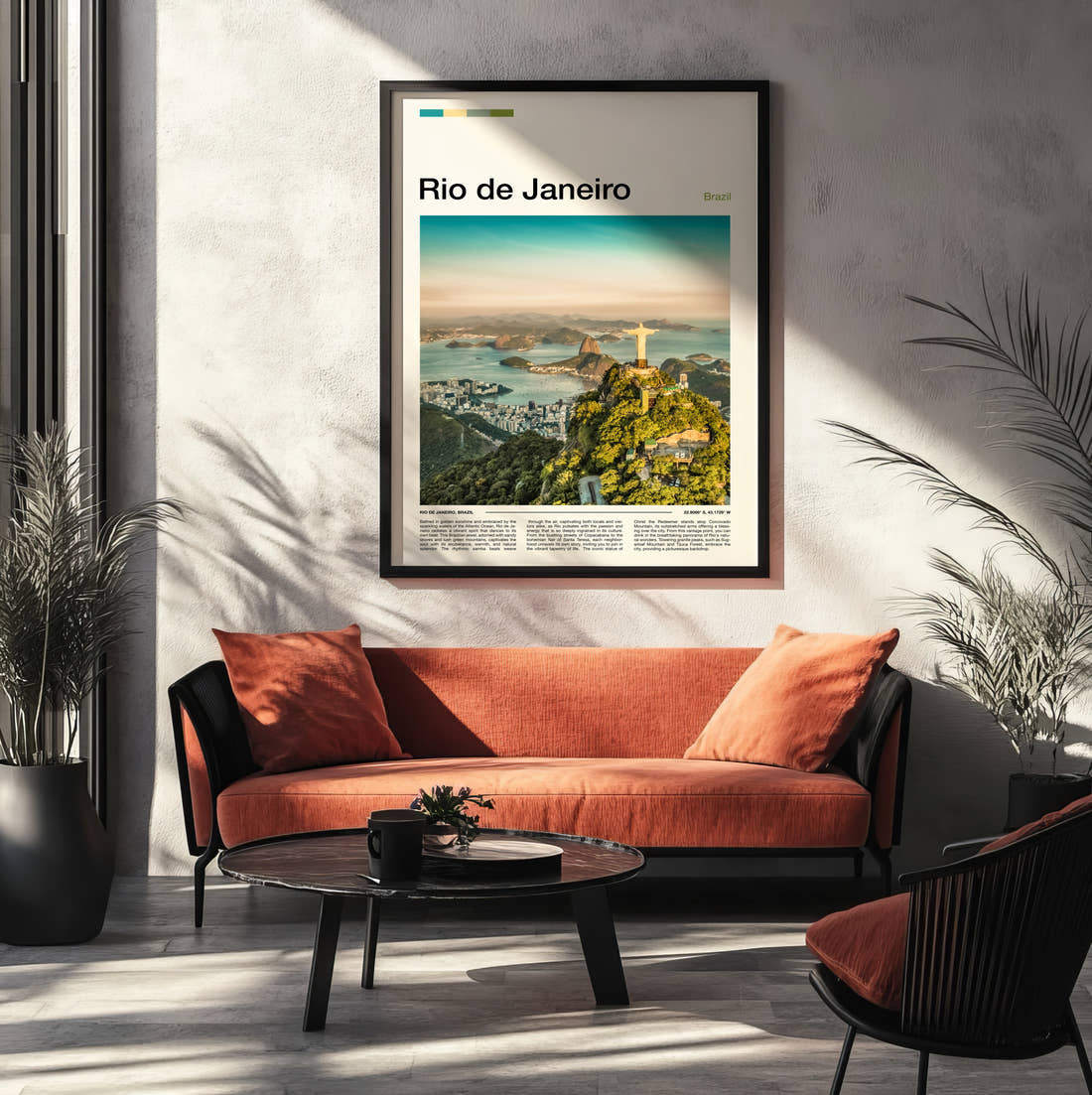 Rio De Janeiro Christ The Redeemer Travel Print framed on the wall of a modern living room