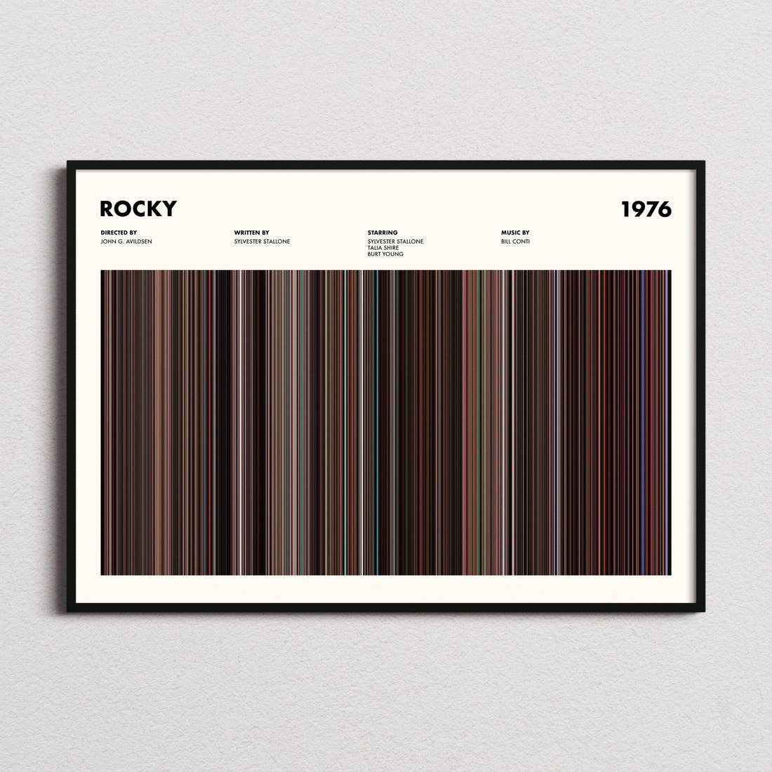 Rocky Movie Barcode Poster framed and photographed straight on