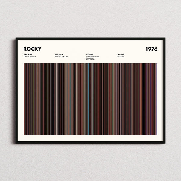 Rocky Movie Barcode Poster framed and photographed straight on