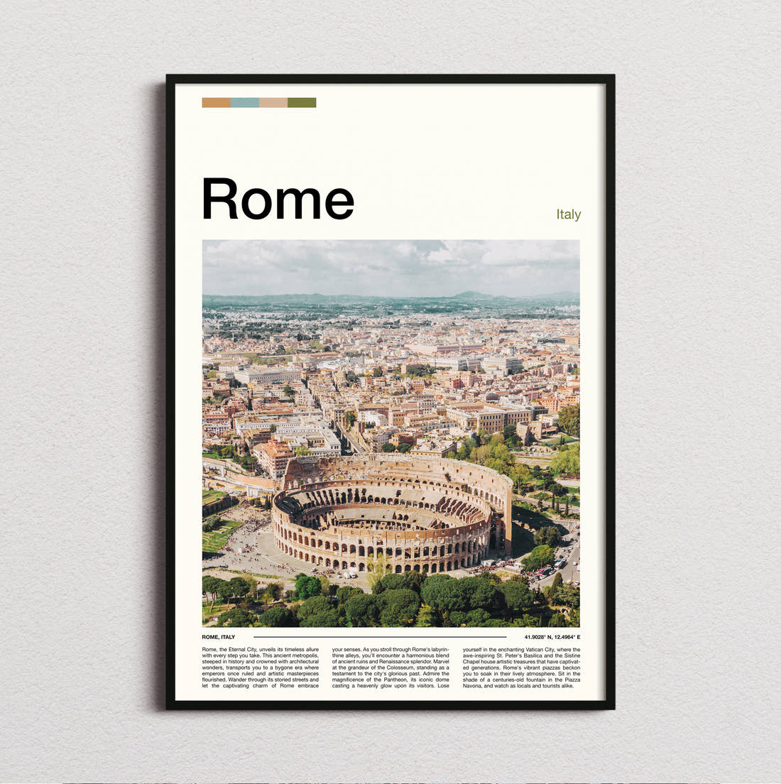 Rome Colosseum Travel Print framed and photographed straight on