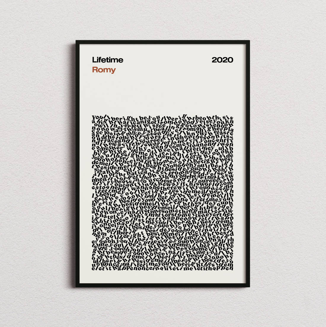 Romy Lifetime Lyric Print in the cream colourway, framed