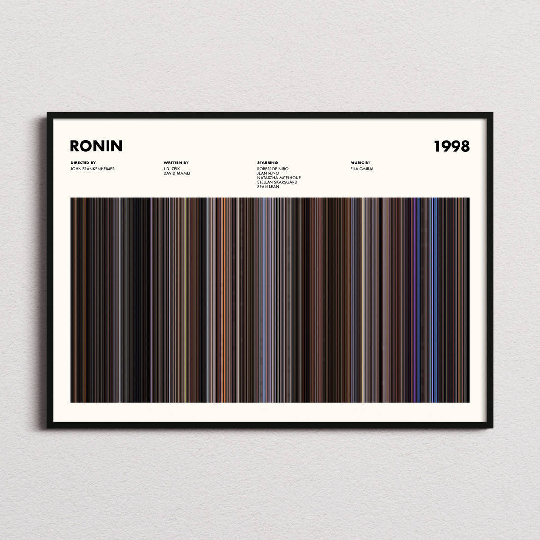 Ronin Movie Barcode Poster framed and photographed straight on