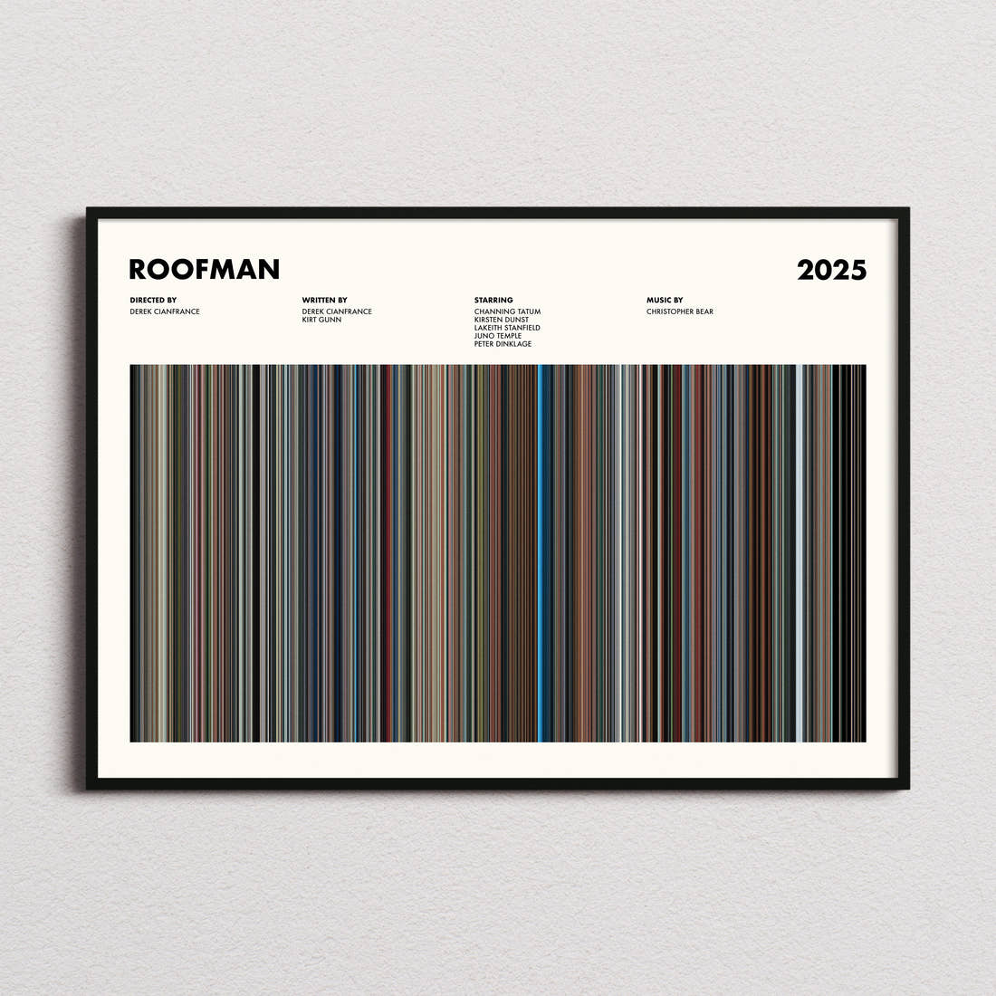 Roofman Movie Barcode Poster framed and photographed straight on