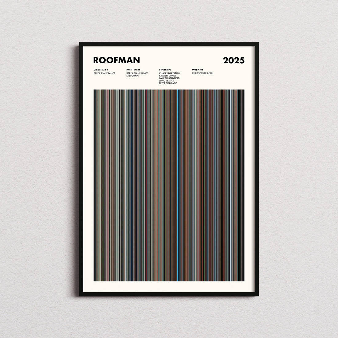 Roofman Movie Barcode Poster framed on a plain studio wall