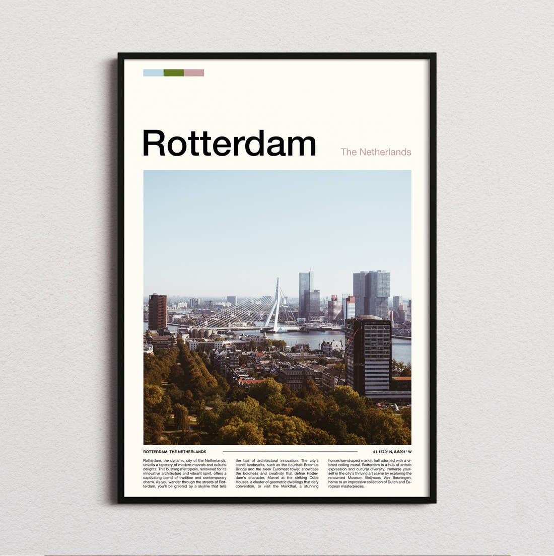 Rotterdam City Skyline Travel Print framed and photographed straight on