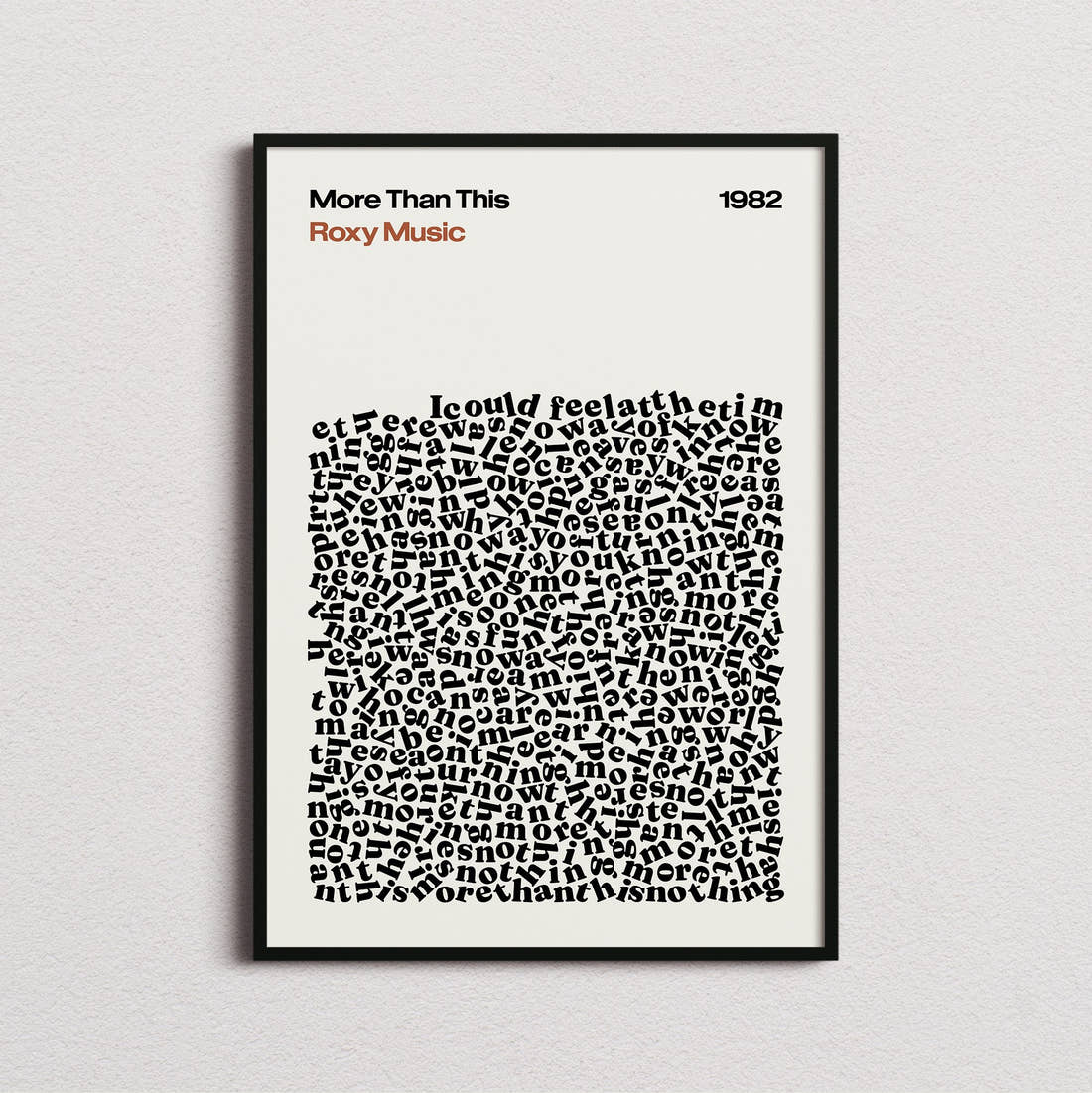 Roxy Music More Than This Lyric Print in the cream colourway, framed
