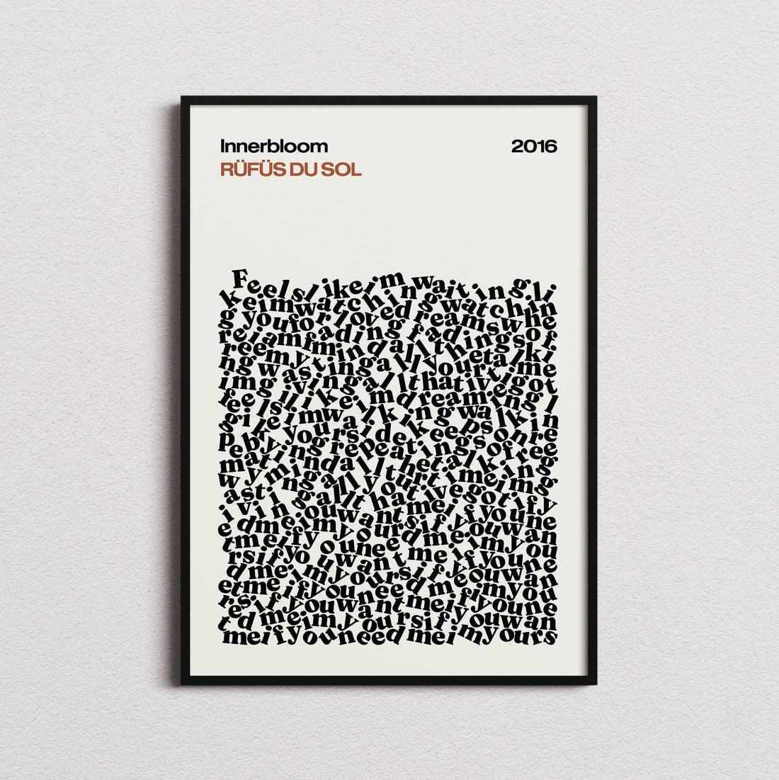RÜFÜS DU SOL Innerbloom Lyric Print in the cream colourway, framed