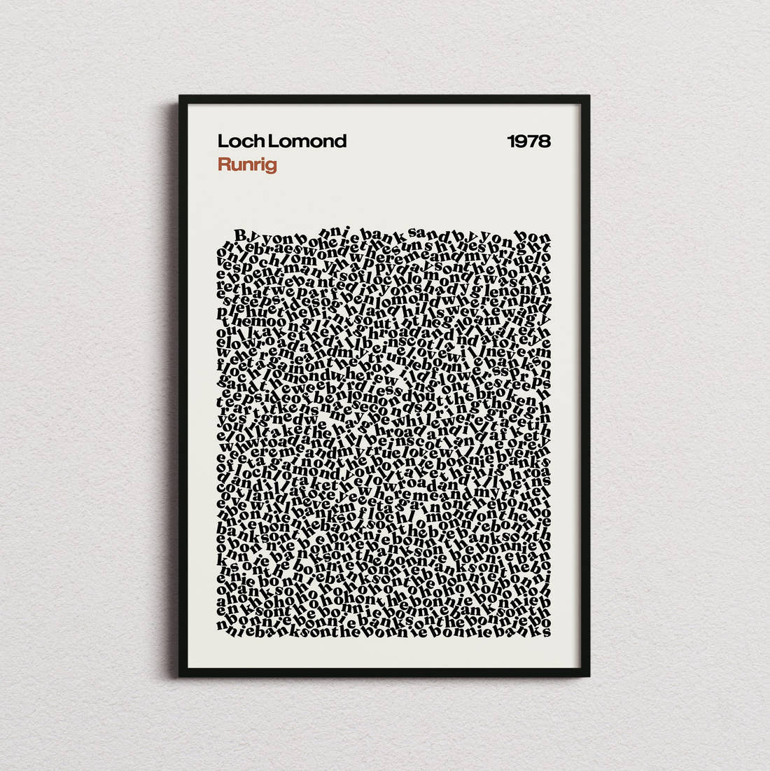 Runrig Loch Lomond Lyric Print in the cream colourway, framed