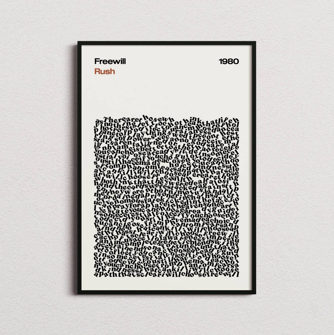 Rush Freewill Lyric Print in the cream colourway, framed