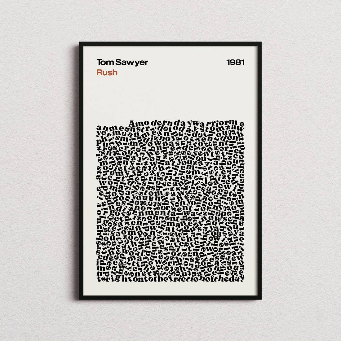 Rush Tom Sawyer Lyric Print in the cream colourway, framed