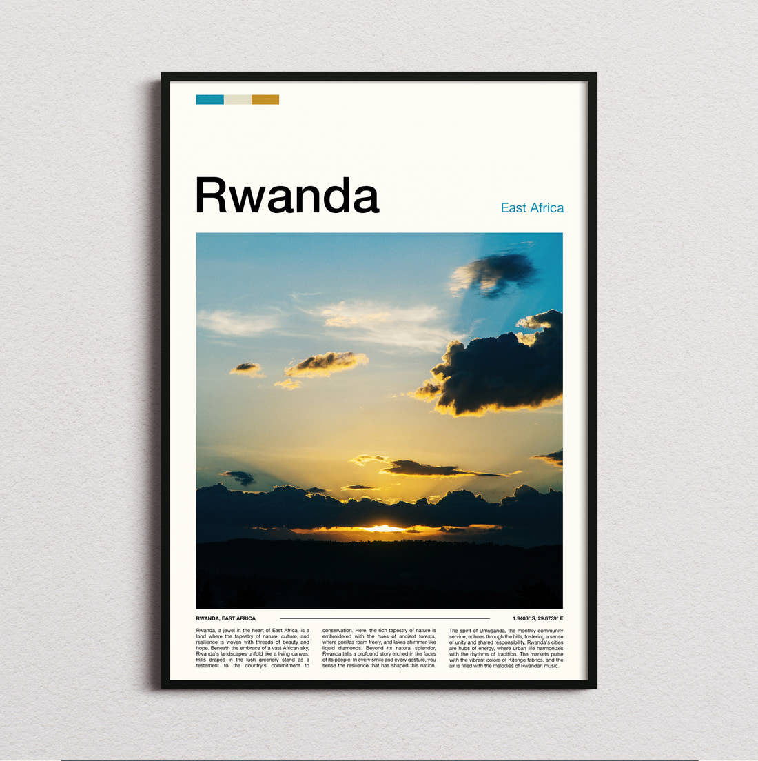 Rwanda Sunset Travel Print framed and photographed straight on