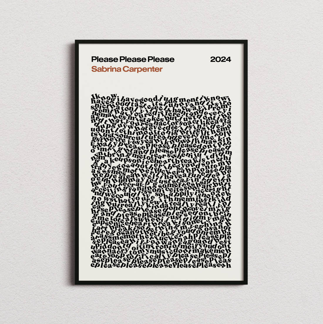 Sabrina Carpenter Please Please Please Lyric Print in the cream colourway, framed