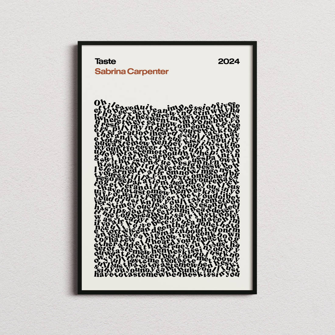 Sabrina Carpenter Taste Lyric Print in the cream colourway, framed