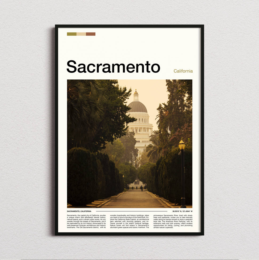 Sacramento California State Capitol Travel Print framed and photographed straight on