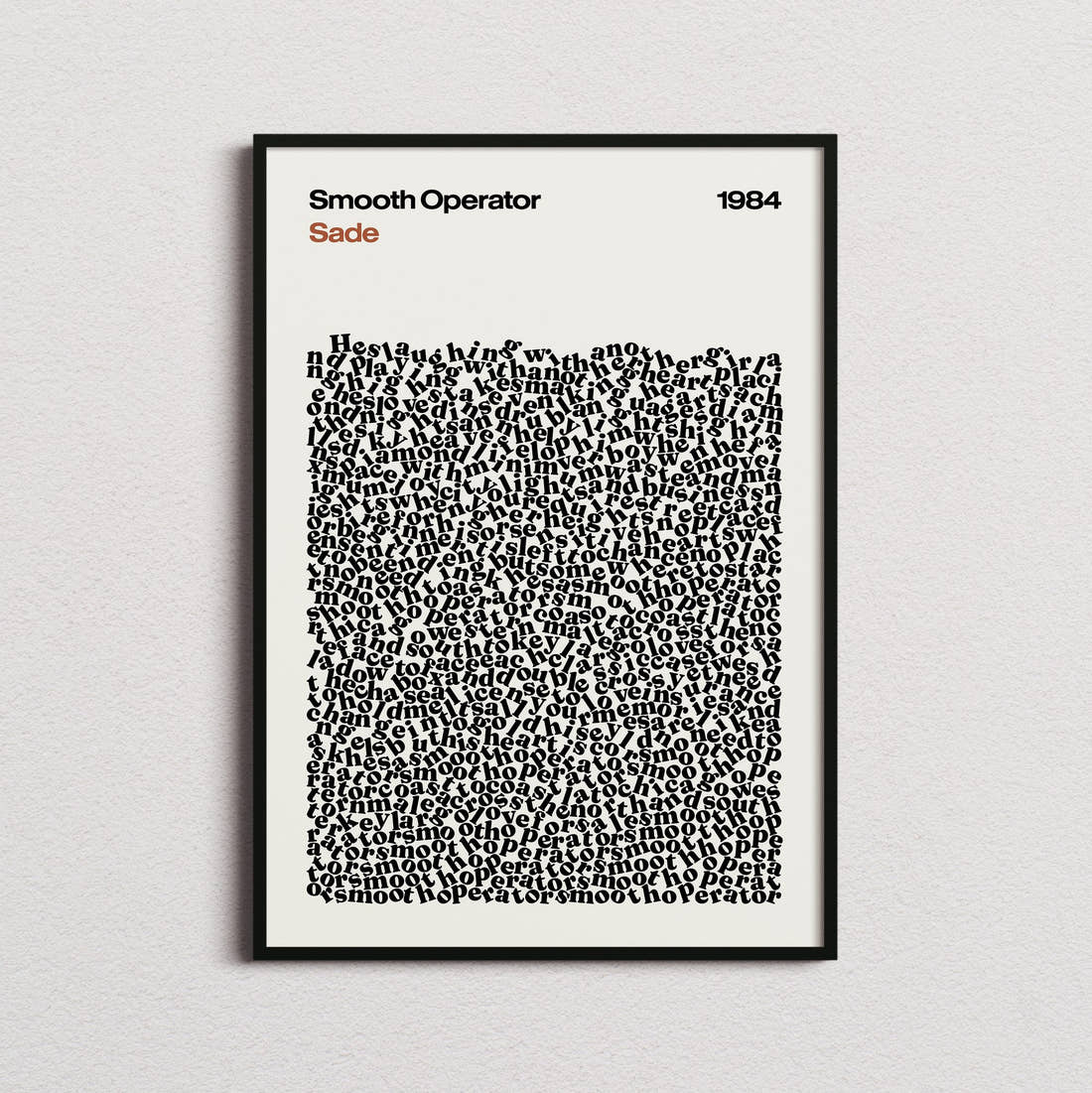 Sade Smooth Operator Lyric Print in the cream colourway, framed