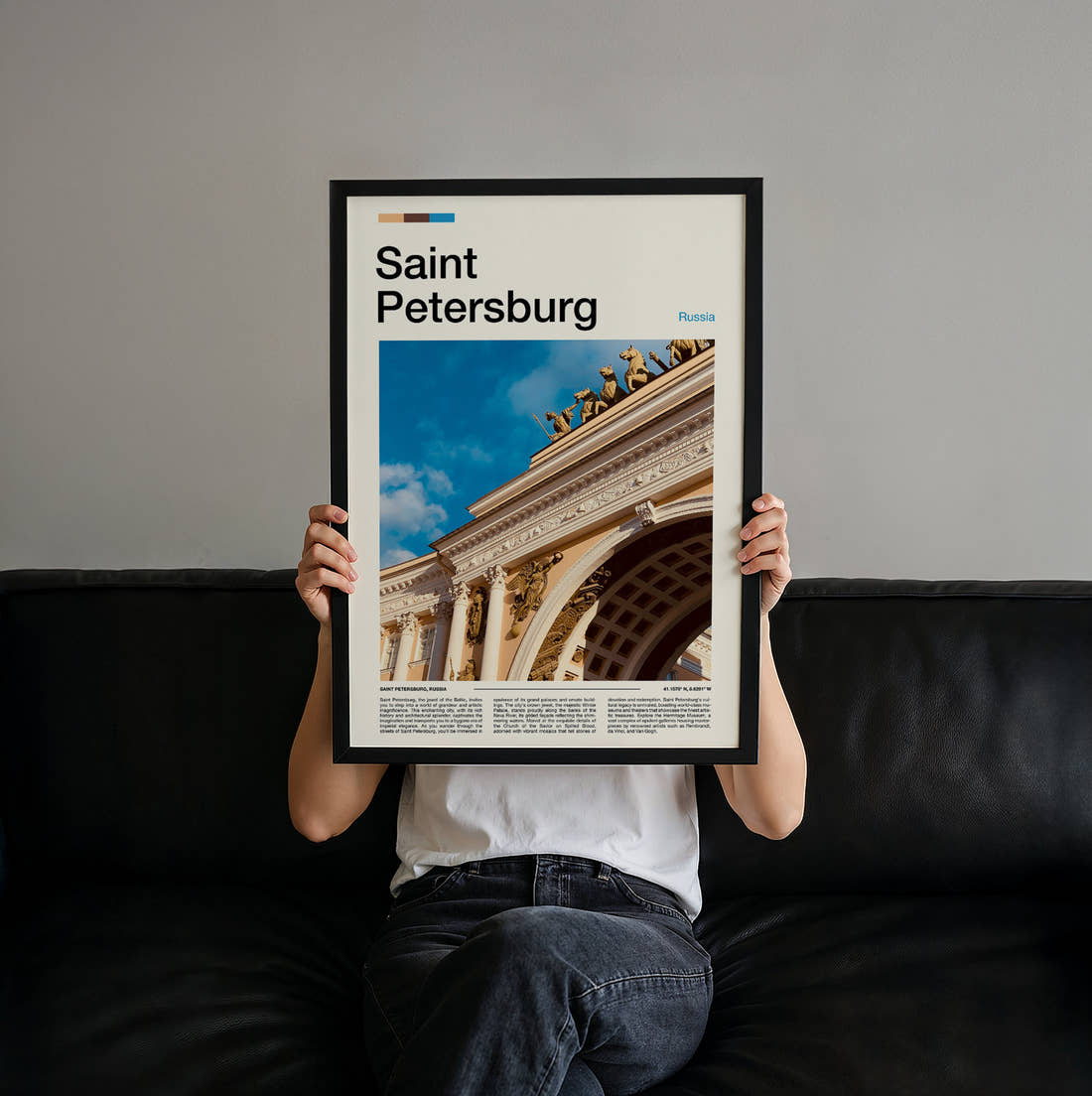 Saint Petersburg Triumphal Arch Travel Print held up by hand to show the size of the print