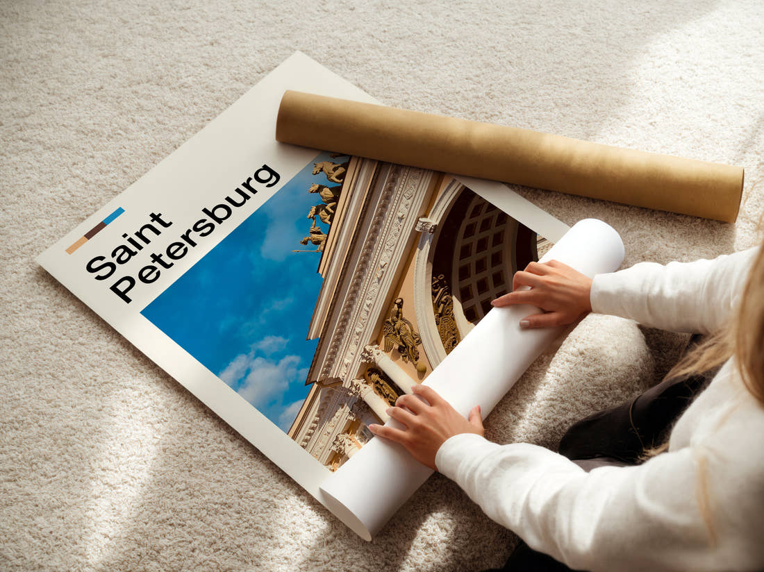 Saint Petersburg Triumphal Arch Travel Print being unrolled from its postal tube