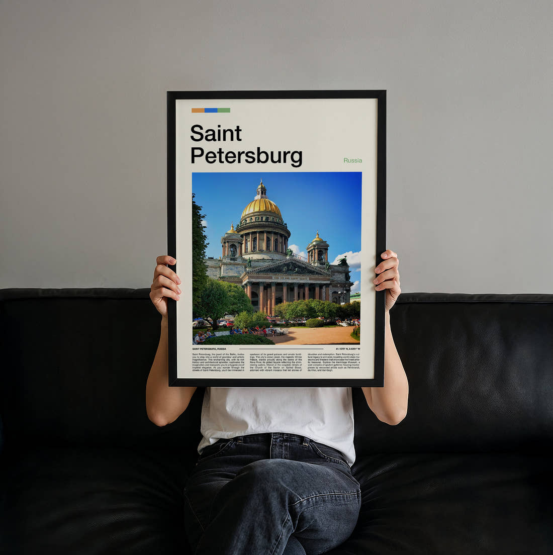 Saint Petersburg Saint Isaac's Cathedral In Summer Travel Print held up by hand to show the size of the print
