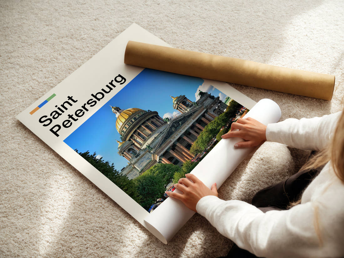 Saint Petersburg Saint Isaac's Cathedral In Summer Travel Print being unrolled from its postal tube