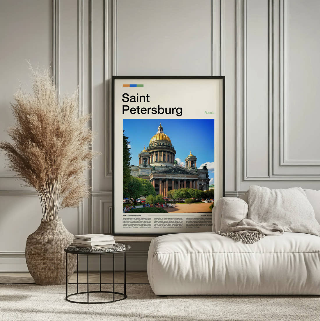 Saint Petersburg Saint Isaac's Cathedral In Summer Travel Print framed on the wall of a calm, neutral bedroom