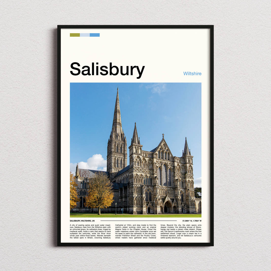 Salisbury Gothic Cathedral Spire Travel Print framed and photographed straight on