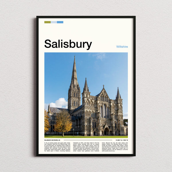 Salisbury Gothic Cathedral Spire Travel Print framed and photographed straight on