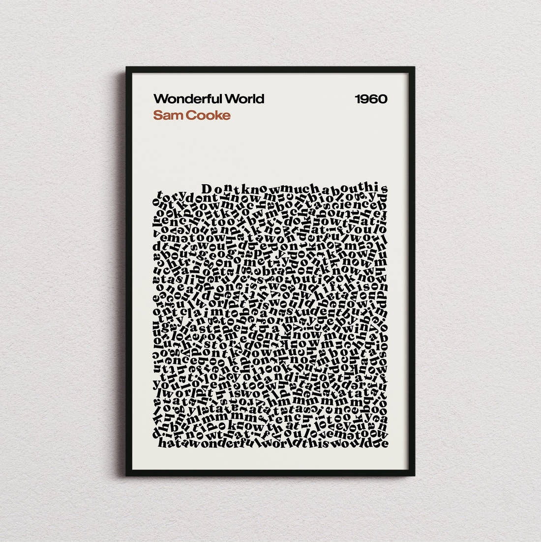 Sam Cooke Wonderful World Lyric Print in the cream colourway, framed