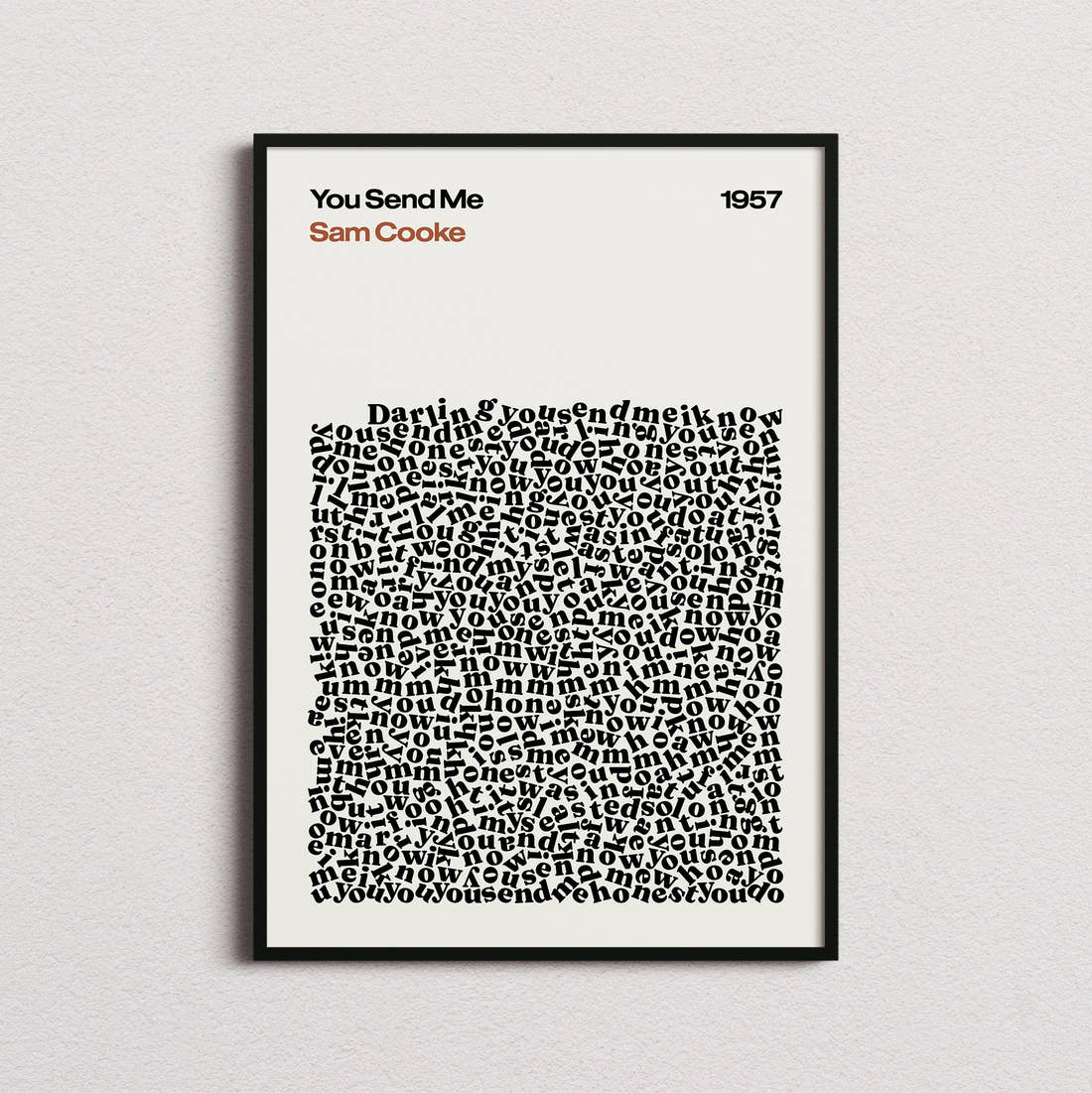 Sam Cooke You Send Me Lyric Print in the cream colourway, framed
