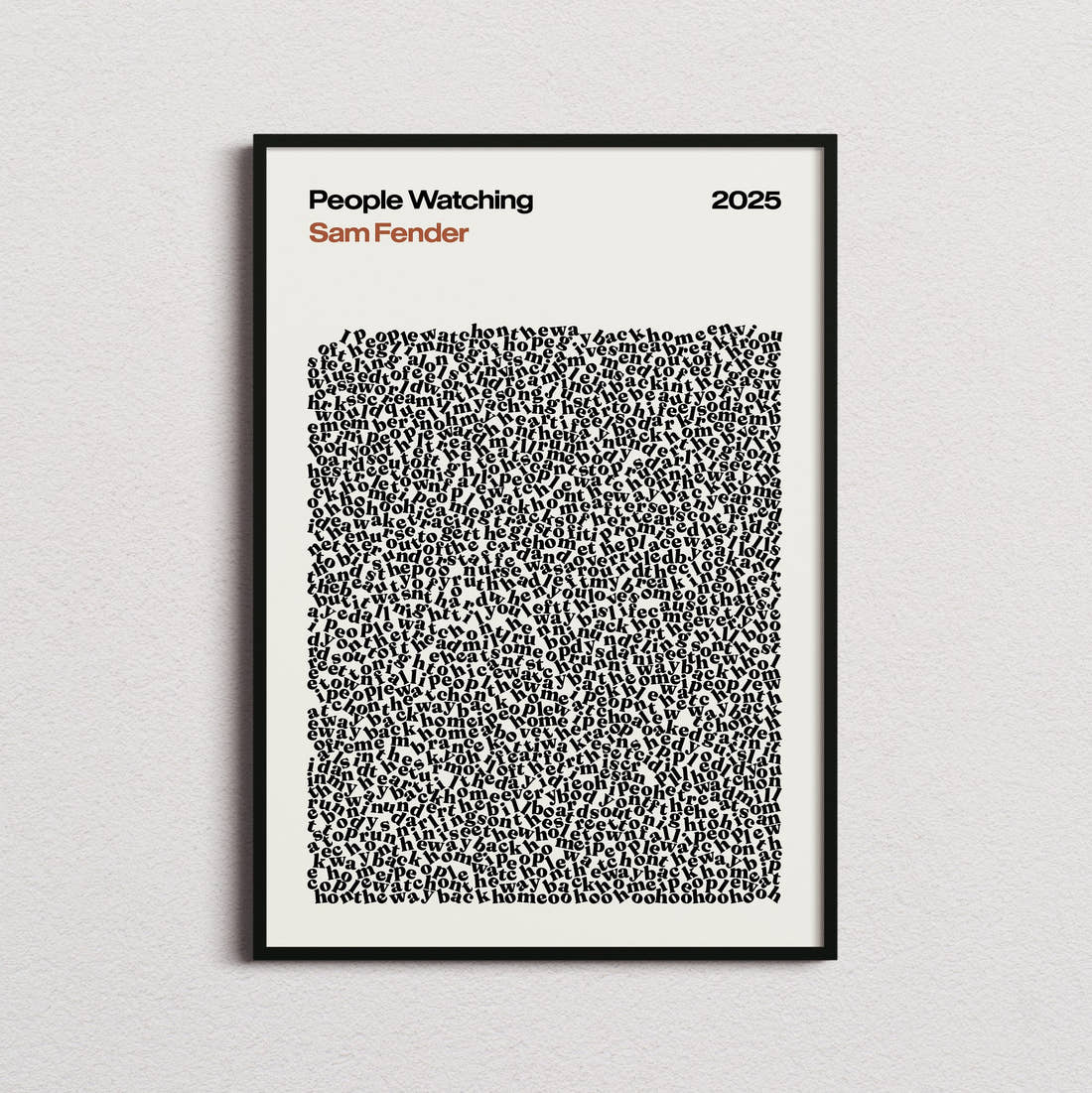 Sam Fender People Watching Lyric Print in the cream colourway, framed