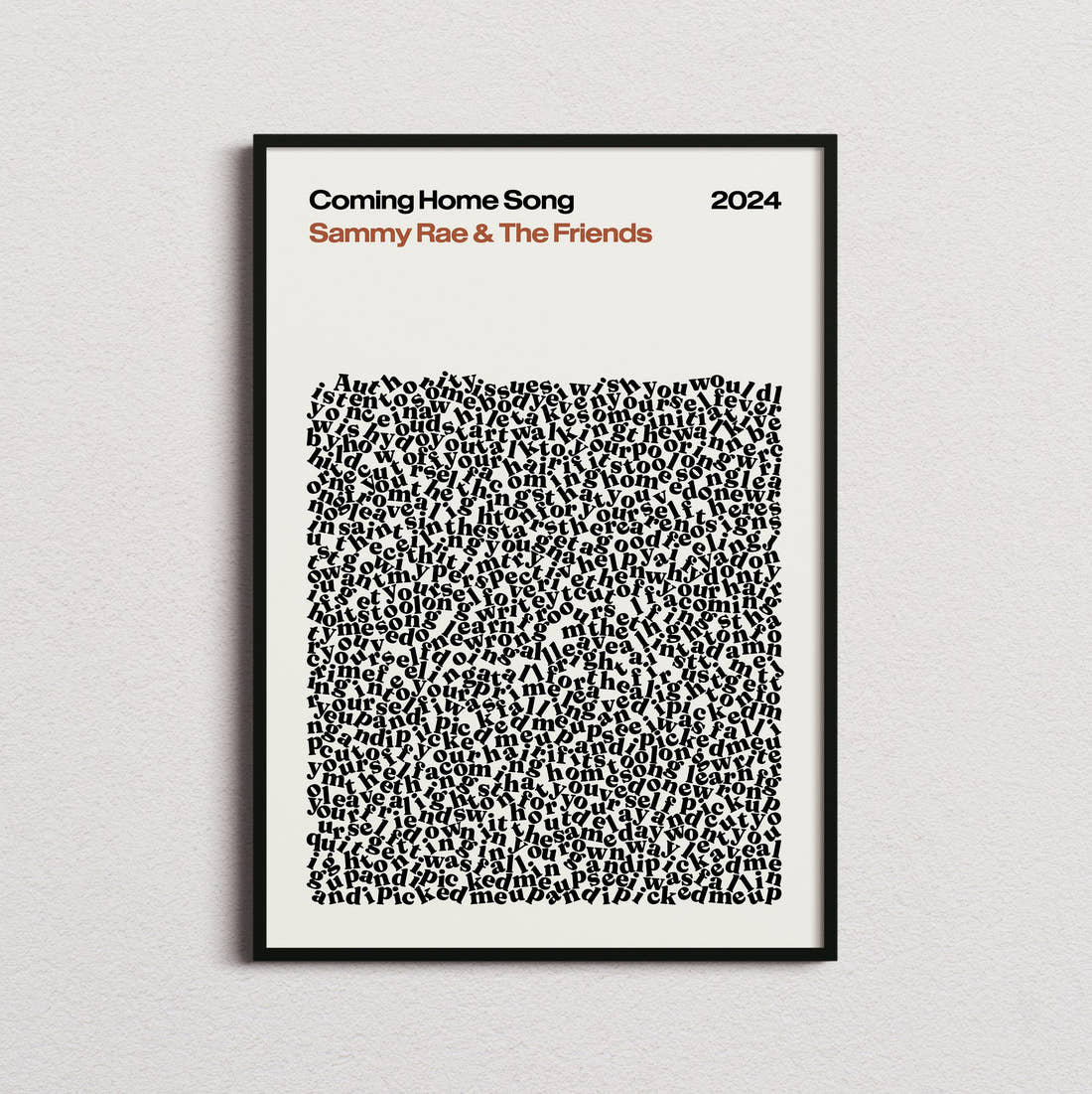 Sammy Rae & The Friends Coming Home Song Lyric Print in the cream colourway, framed