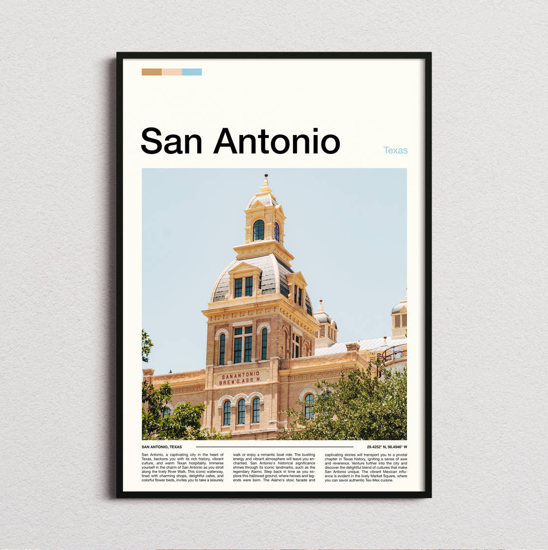 San Antonio Historic Clock Tower Travel Print framed and photographed straight on