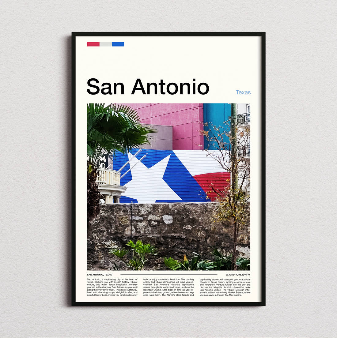 San Antonio Texas Flag Mural Travel Print framed and photographed straight on