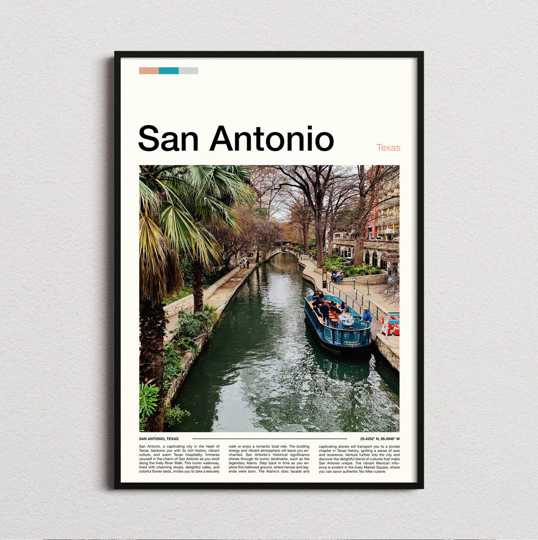 San Antonio River Walk Travel Print framed and photographed straight on