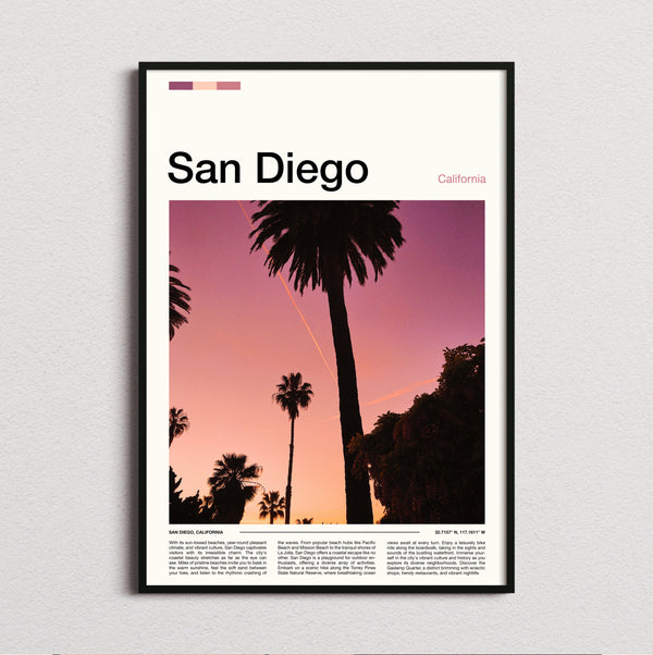 San Diego - Palm Trees At Dusk - Travel Print