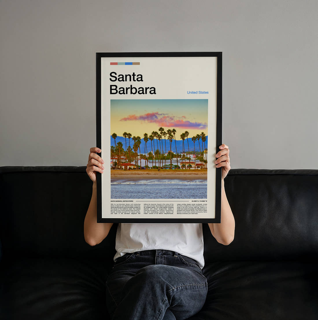 Santa Barbara Travel Print held up by hand to show the size of the print