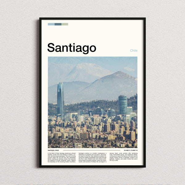 Santiago - Skyline With Mountains - Travel Print