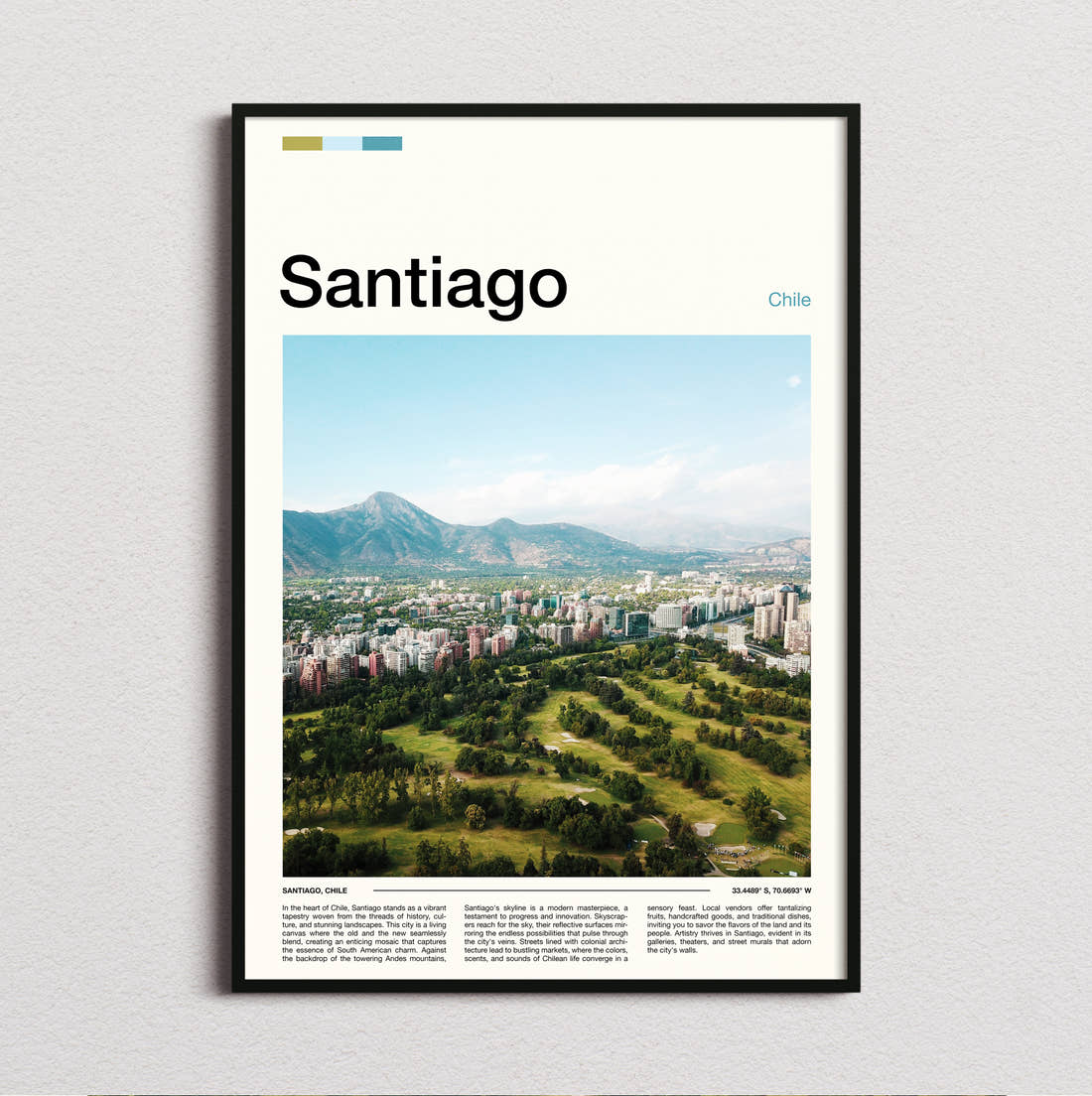 Santiago Parkland And Mountains Travel Print framed and photographed straight on